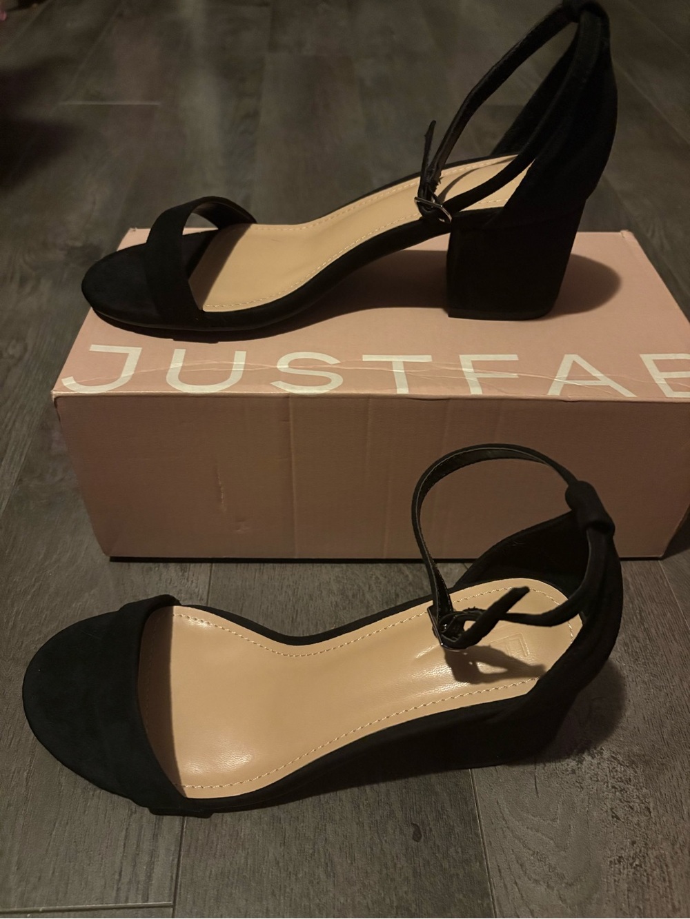 JustFab Black Ankle-Strap Block Heels